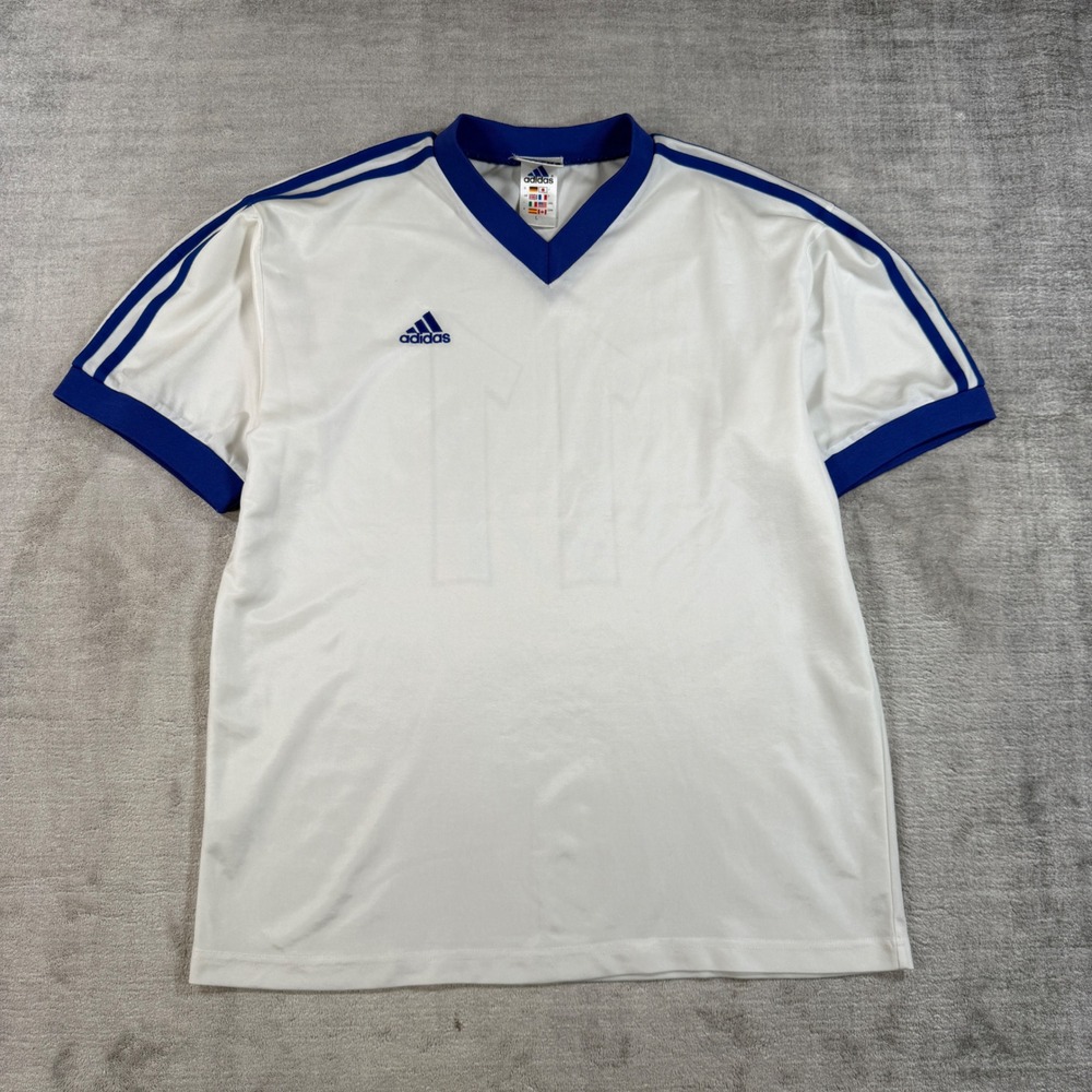 Adidas Jersey Men Large White Soccer V Neck Short Sleeve 11 Football Top